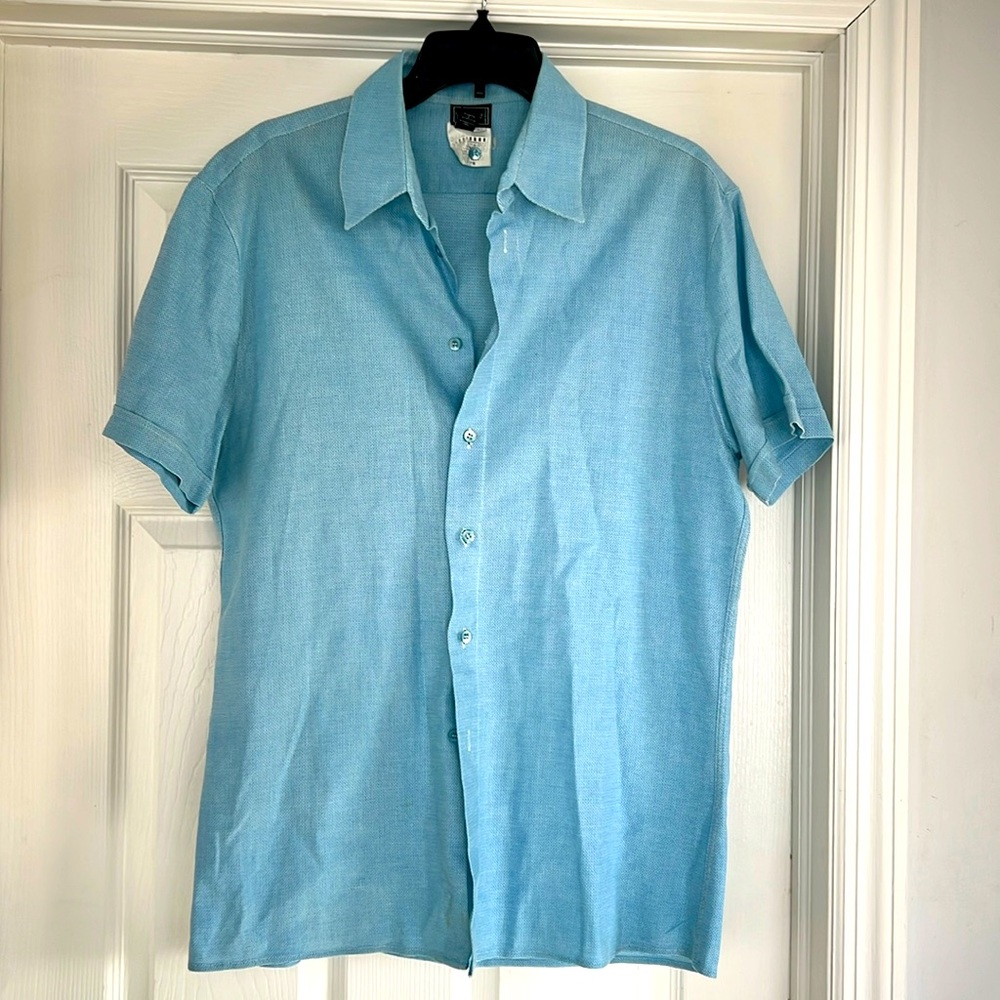 Versus Italian blue linen button shirt